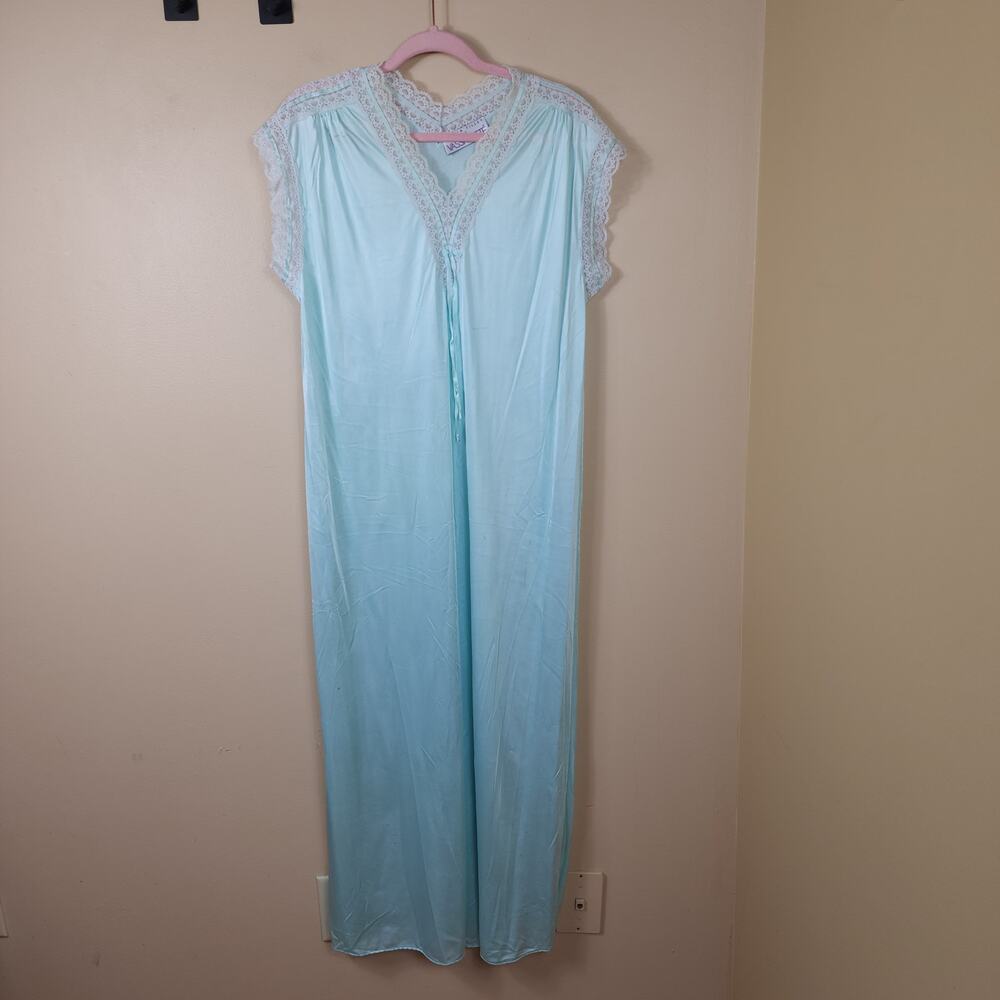 Vintage Vassarette Sateen Lace Maxi Sleep Dress Size M